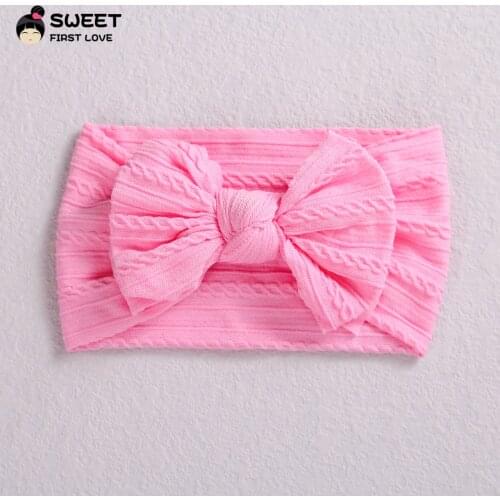 New Solid Nylon Headbands For Baby Girl Cable Knit Bow Hair Bands For Children Elastic Kids Headwrap Baby Hair Accessories 2021