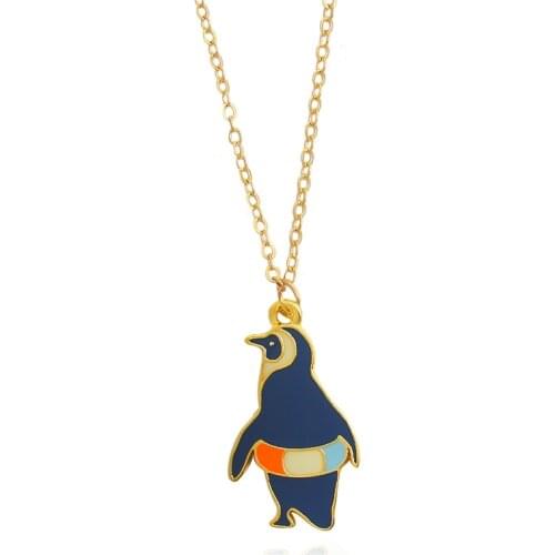 Cartoon Penguin Enamel Necklace Arctic Animal Penguin Bird Pendant Necklaces for Women Fine Collares Jewelry Gift Wholesale