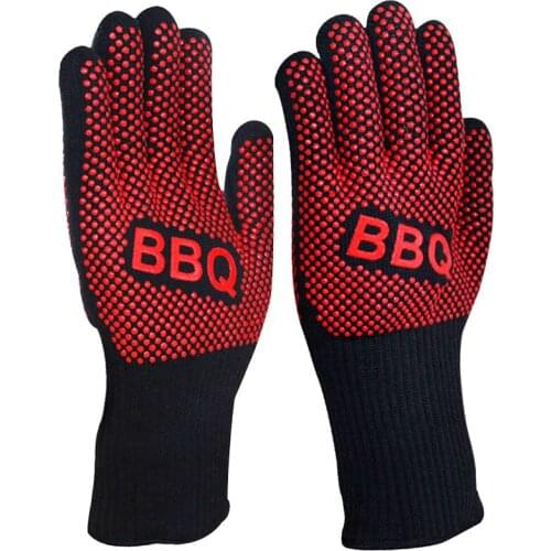 1PCS Outdoor 35CM High Temperature BBQ Gloves Kitchen Microwave Oven Non-slip Insulation Gloves Oven Mitts