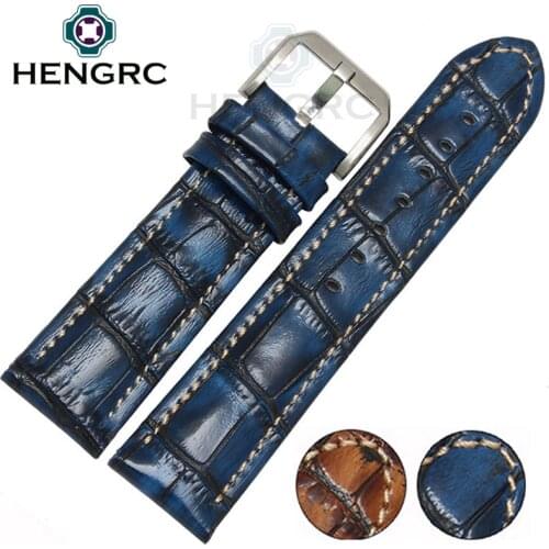 Genuine Leather Watch Band Strap 20mm 22mm Brown Blue High Quality Men Watchbands Pin Buckle