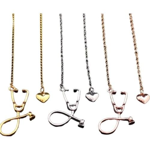 Romantic Heart To Heart Echometer Women/Men Stainless Steel Gold Femme Pendant Necklace Lovers Doctor Nurse Jewelry