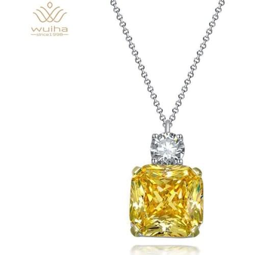 WUIHA Luxury 100% 925 Sterling Silver 15*15MM Princess Cut Created Moissanite Gemstone Party Pendant Necklace Women Fine Jewelry