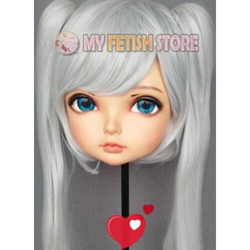 Tao-01)Sweet Girl Resin Half Head Kigurumi BJD Eyes Crossdress Cosplay Japanese Female Anime Role Lolita Mask With Eyes And Wig
