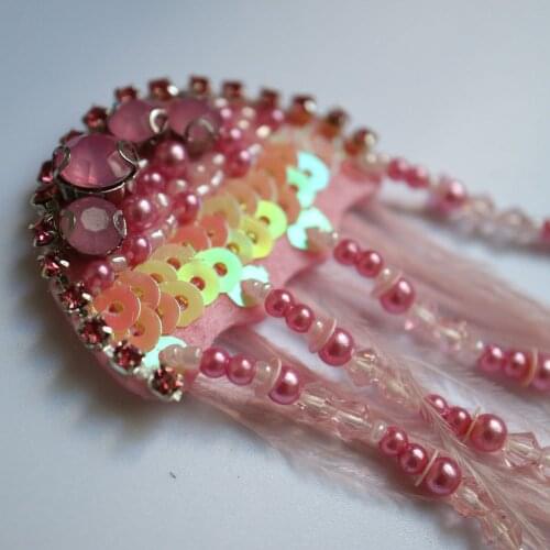 Jellyfish beaded patches for clothing DIY rhinestone feather Sew on patches Embroidery applique parches bordados para ropa