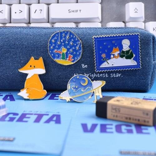 High Quality Planet Little Prince Pin Cute Fox Anime Pins For Clothes Backpack Brooch Personality Charms Jewelry for Women