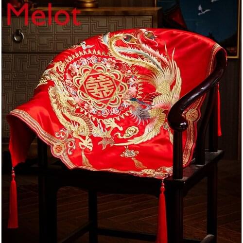 High-End Chinese Wedding Bridal Veil Golden Dragon Golden Phoenix Luxury Handmade Embroidery Red Veil