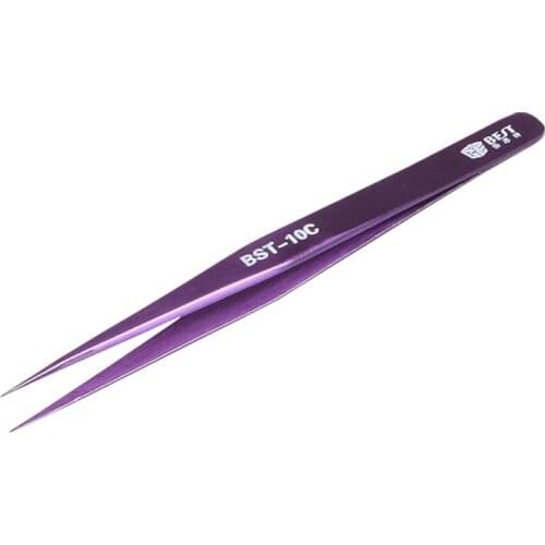 High Precision Industrial Tweezers Anti-magnetic Anti-acid Non-corrosive Stainless Steel Purple Tweezer Professional Tools 10C