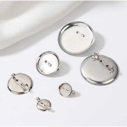 50pcs 13-30mm Round Disc Brooch Buckle Blanks Brooch Setting with Pin Clip Back Base for Diy Jewelry Making Garment Accessories