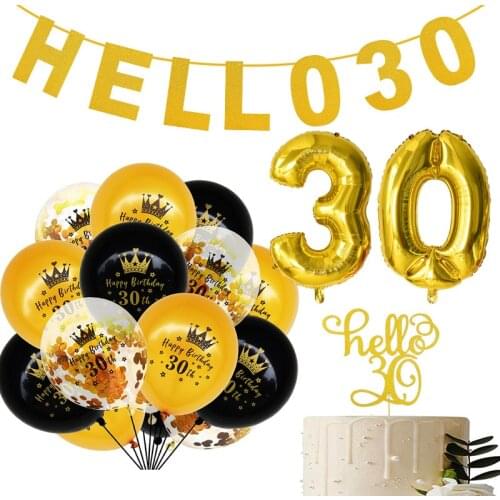 Hello 30 40 50 60th Years Birthday Banner Garland Glitter Hello 30 Cake Topper For Adult Anniversary Birthday Party Decor Ballon