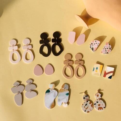 AOMU Vintage Simple Contrast Colorul Pattern Acrylic Splice Sector Round Dangle Earrings For Women Fashion Party Beach Jewelry