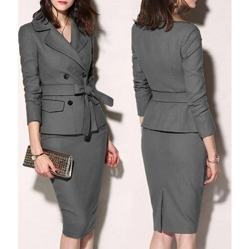 2021 Office Lady Work Blazer Skirt Suits Fashion Turn Down Collar Button Long Sleeve Slim Jackets Mini Skirts Two Pieces OL Sets