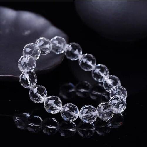 Genuine Natural White Quartz Crystal Cut Faceted Bracelet 8mm 10mm 12mm 14mm Crystal Round Beads Bracelet Women Stretch AAAAA