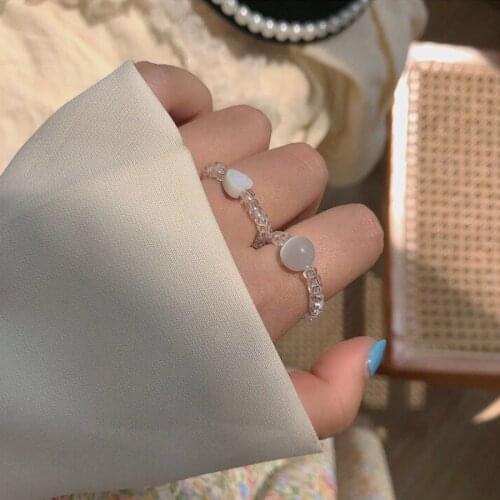 2021 New Minimalist Transparent Beads Love Heart Shell Stone Elastic Ring For Women Girls Round Acrylic Ring Fashion Jewelry