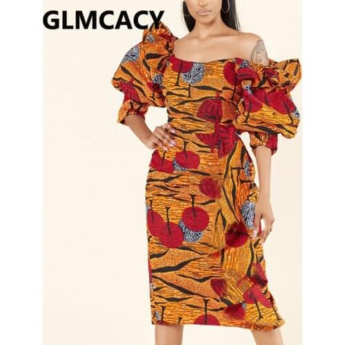 Women Chic Printed One Shoulder Midi Dress Elegant Evening Party Slim Dresses