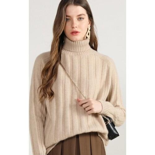 Winter Thick Fashion Long Sleeve Warm Pullovers Female Knitted Soft Knitwear 100% Cashmere Turtleneck Sweater Woman