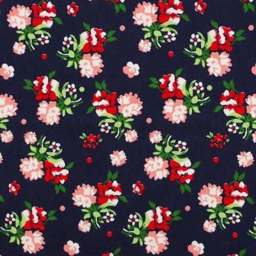 1 yard Cotton Poplin Fabric for sewing pathwork, dress, cloth, bedding - Flowers on deep blue Background