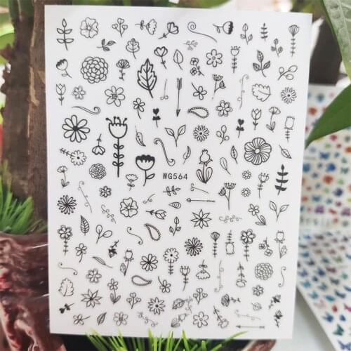 3D Stickers for Nails Small Floral Line Grass Summer Design Nails Art Decoration Manicure Stickers Sliders Nail Foil Accessories