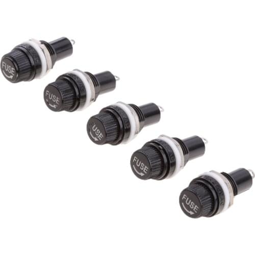 5pcs Panel Mounted Screw Glass 5x20mm Fuse Holder Black Car/Truck/Boat