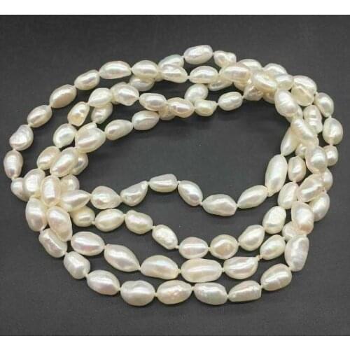 9mm white baroque pearl long necklace natural Freshwater PEARL Women Jewelry 60cm 80cm 125cm 24'' 30'' 50