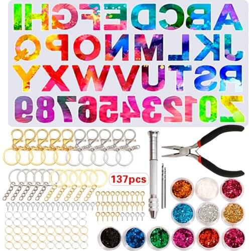 Alphabet Resin Molds Kit Letter Number Pendant Casting Crystal Epoxy Resin Moulds For DIY Crafts Keychain Jewelry Making Tools