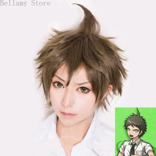 Anime Danganronpa Hinata Hajime Cosplay hairwear short Dark Brown Wig+Wig Cap