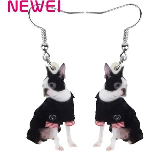 Newei Acrylic Cute Bulldog Dog Earrings Big Lovely Animal Dangle Drop Jewelry For Women Girls Kids Gift Classic Party Accessory