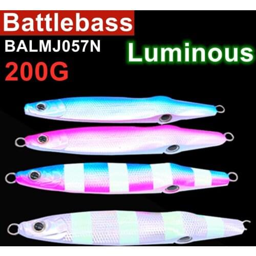 BATTLEBASS 2021 NEW Vertical Jigs Luminous Slow Jigging Lure Metal Spoon for Saltwater Freshwater Fishing 4 Colors 200g