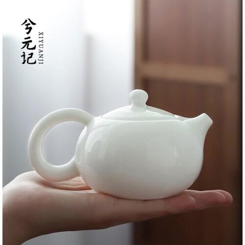 Dehua white porcelain teapot, lanolin jade ceramic, Xi Shi teapot, handmade single pot, Kungfu teapot, filter teapot