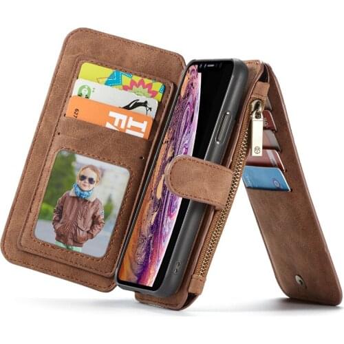 Wallet card case for iPhone Xs Max/XR, Genuine Leather super phone organizer purse card holder with magnetic detachable case