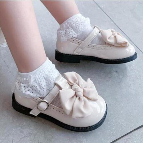 British College Style Children Leather Shoes Spring Autumn Girls Fashion Bow-knot Velcro Shoes Princess Round-toe Leather Shoes