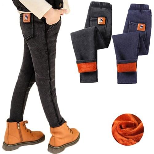 Winter New Kids Clothes Warm Fleece Denim Skinny Pants For Baby Girls Slim Jeans Jean Teens Girls Pants 4 5 6 7 8 10 Years