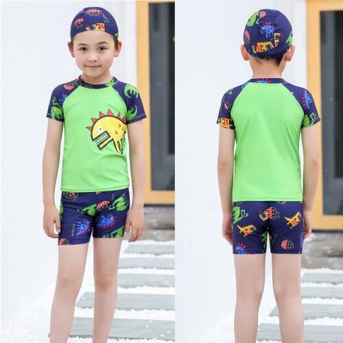 Childrens Swimwear Baby Bathing Suit 3 Pieces Dinosaur Cute Short Sleeve Swimming Suits For Boys Toddler Kids Boy Beachwear