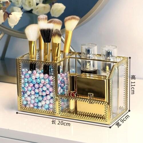 European luxury Glass Makeup Organizer Lipstick Holder Rack For Girl Cosmetic Box Nail Polish Women Gift Make up Storage Box