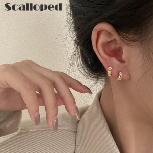 SCALLOPED Vintage Small Chain Design Hoop Earrings Geometric Gold Color Copper Alloy Women Korean Jewelry Brincos