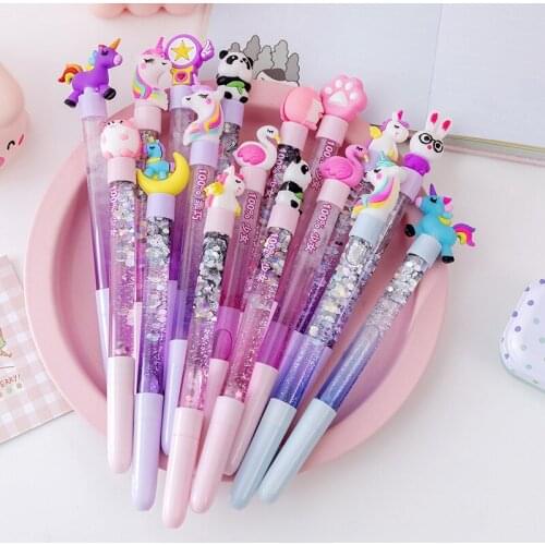 30 pcs/lot Unicorn Flamingo Cat Paw Panda Quicksand Oil Gel Pen Cute Black ink Neutral Pens Office School Writing Supplies gift