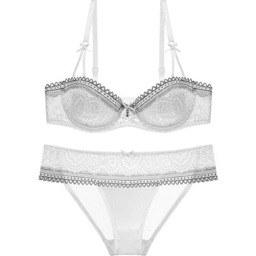 Seven Wish Womens Underwire Sexy Lace Floral Underwear Ladies Ultra-thin Bra Sets Lingerie Sets