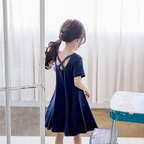 Girls' dresses summer 2020 new middle and big childrens Korean version of loose short-sleeve halter princess A-line dress WT32