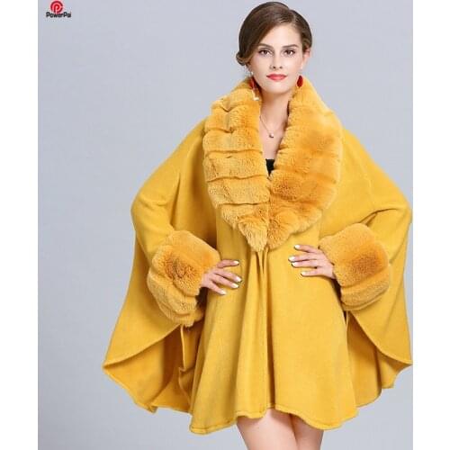 Fashion Wave Wide Lapel Faux Fur Cape Coat Women Winter Loose Knit Cashmere Cloak Cardigan Soft Poncho Wraps Overcoat New