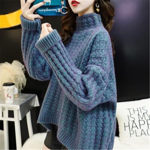 Korean Fashion Turtleneck Womens Sweaters 2020 New Autumn Winter Thickened Loose With Style Oversize Casual Tops PZ3607