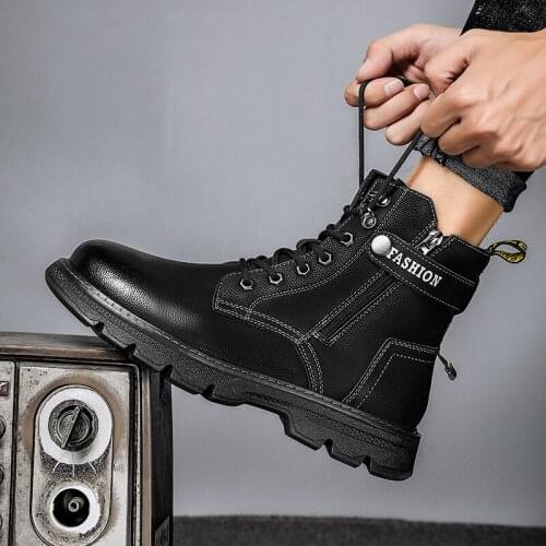 Boots Men Comfy Lace-up Leather Durable Outsole Fashion Shoes Men Causal Boots High Quality Men Boots Military Motocross Boots