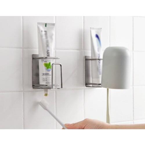 Bathroom Wall Mounted Holder for Toothpaste, Toothbrush and Electric Tooth Brush Head Self-Adhesive Stainless Steel Mount Stand