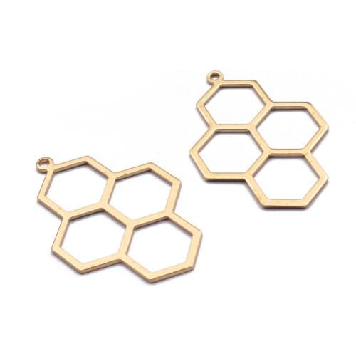 10pcs Raw Brass Geometric Honeycomb Charms Hanging Earrings Frame Charms Pendant For DIY Jewelry Findigns Making