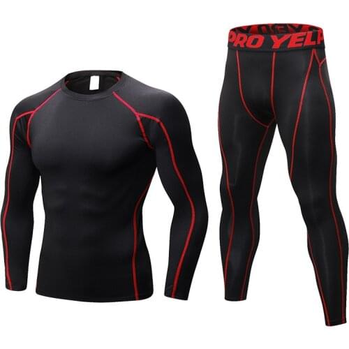 New Compression Tracksuit Fitness Tight Sets T-shirt + Joggers Leggings Mens Sportswear Quite Dry Gyms Clothing Workout Suit