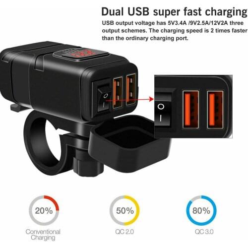 New Upgrade Practical Motorcycle Quick Charger 12V SAE to USB Adapter with Voltmeter On Off Switch