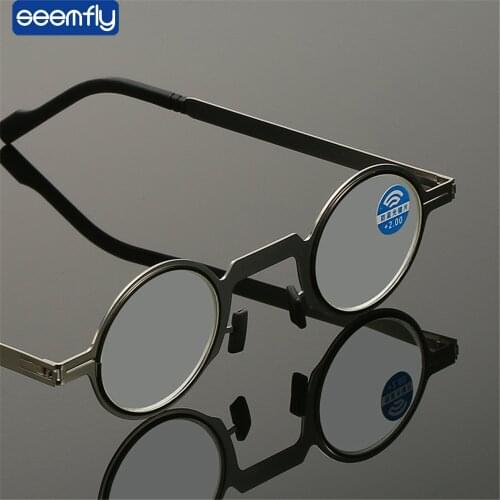 Seemfly Diopter +1.0 +1.5 Reading Glasses For Women Men Anti Blue Light Classic Square Presbyopic Far Sight Eyewear Retro Round