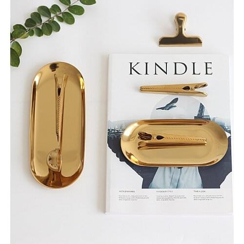 Nordic style oval metal small plate gold stainless steel plate afternoon tea dessert tray jewelry storage tray