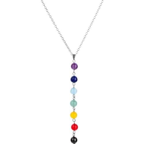 Colorful Chakra Yoga Energy Round Ball Pendant Necklace Women Colors Beads Link Chains Necklaces Fashion Jewelry