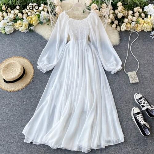 Seaside Holiday Party Dress Women Elegant White Fairy Chiffon Long Dresses Ladies Sweet Slash Neck Off Shoulder Boho Maxi Dress