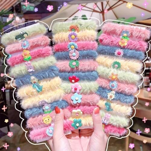 Ruoshui Woman Girls Pompom Hair Ties Cute Floral Scrunchies Hair Accessories Elastic Hairband Hair Rope Gum