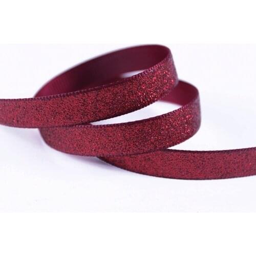 T.R RIBBON 3/8'' 9mm solid color full glitter grosgrain polyester sparkle sprayed ribbon Gift Wrap 275 wine 10yards